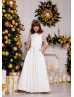 Ivory Lace Satin Beaded Flower Girl Dress Wedding Party Dress